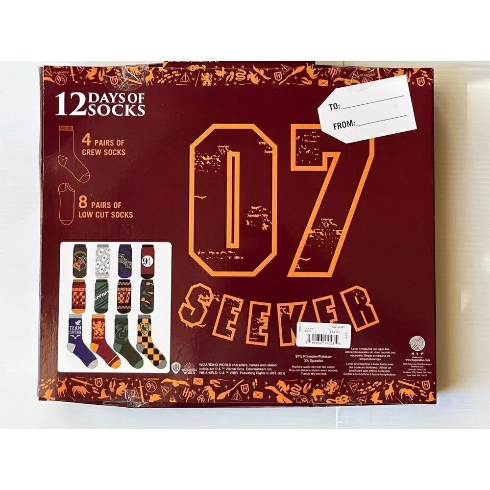 Harry Potter 12 Days Of Socks Crew & Low Cut Socks Shoe Size 4-10